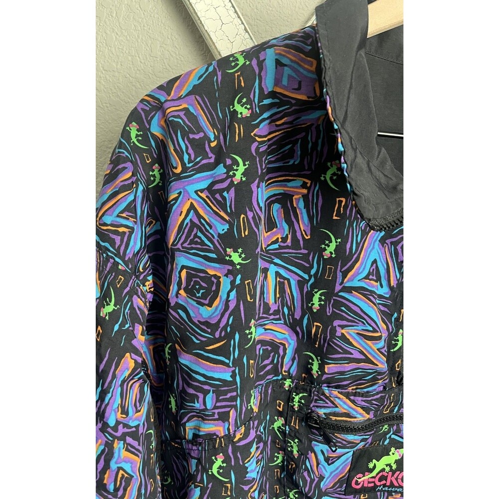 Vintage Gecko Hawaii size S Pullover Windbreaker Jacket Black/Multicolor - Picture 5 of 10